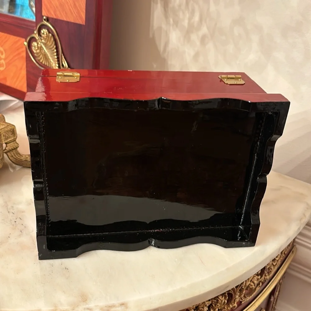 Vintage lacquer jewelry box with angels depicted